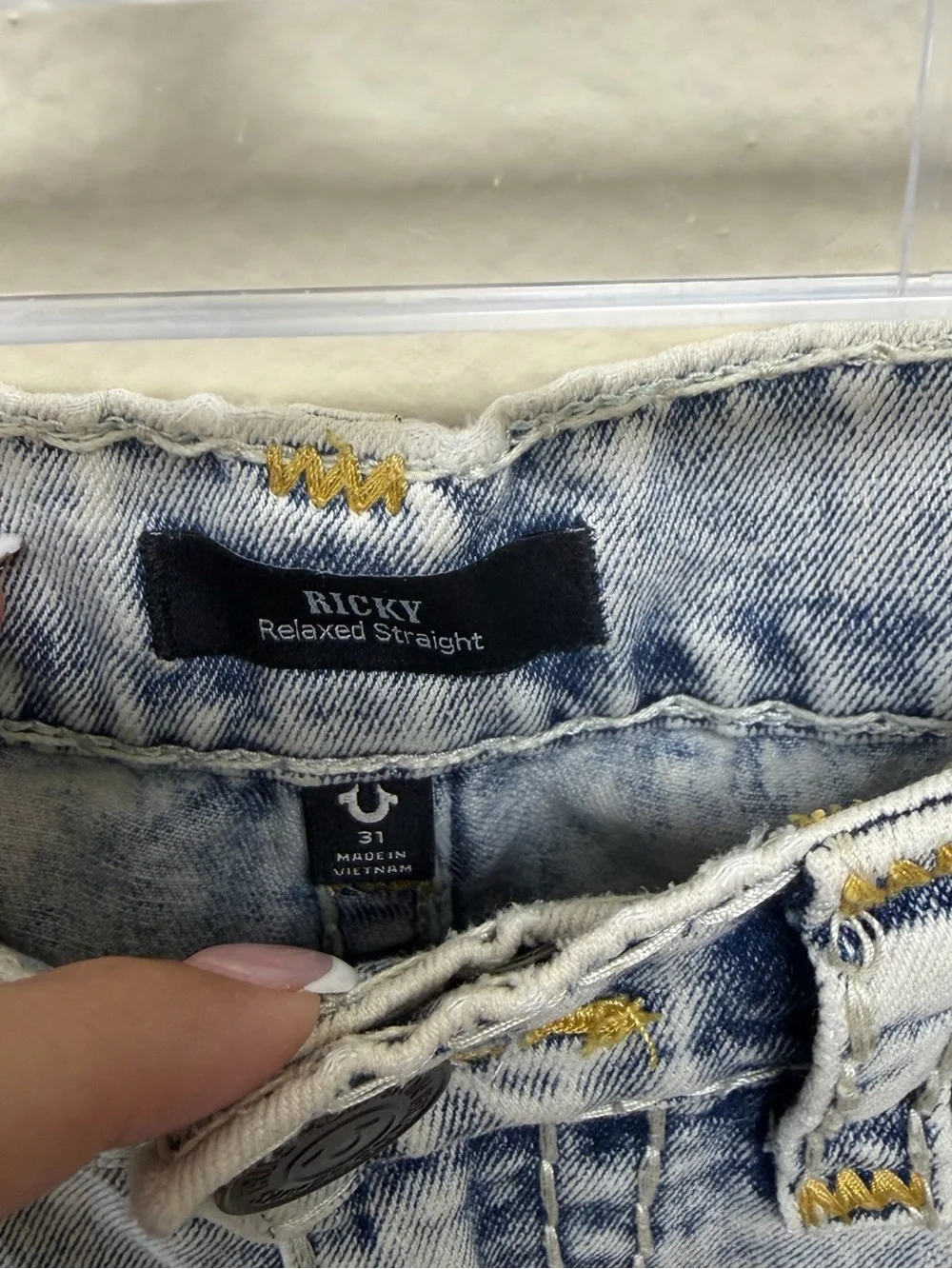 True Religion Ricky Relaxed Straight Jeans - Light Blue & White